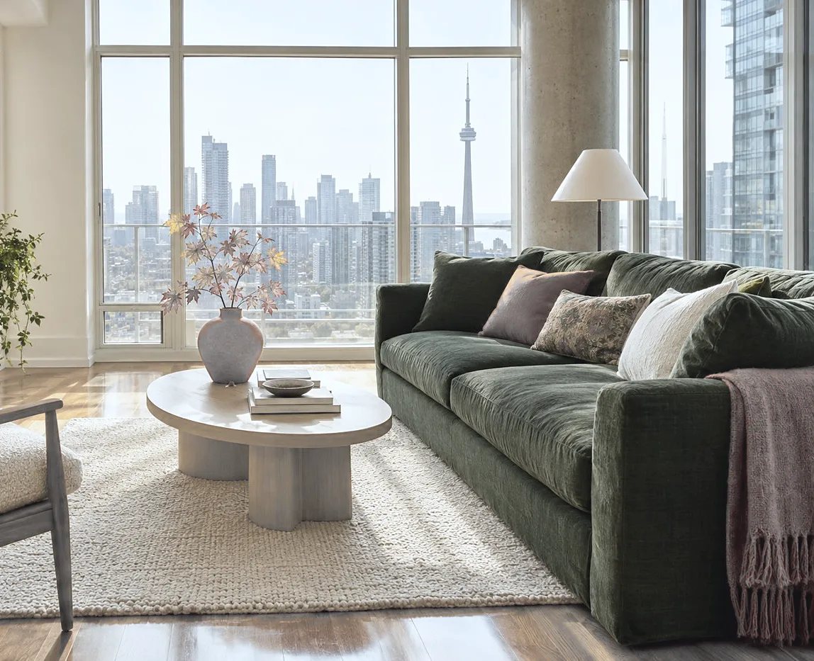 Bright living room in a Toronto condo after a clean